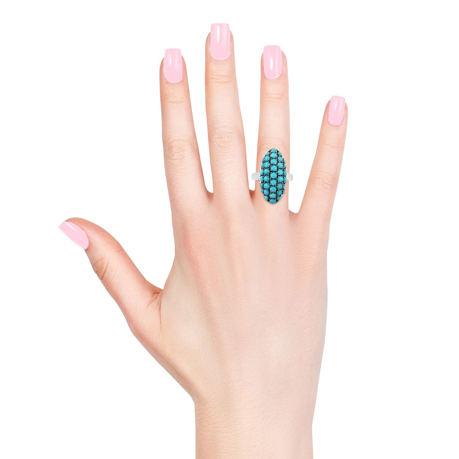 Arizona Sleeping Beauty Turquoise (Rnd) Cluster Ring in Platinum Overlay Sterling Silver 4.000 Ct. Silver wt 5.55 Gms.