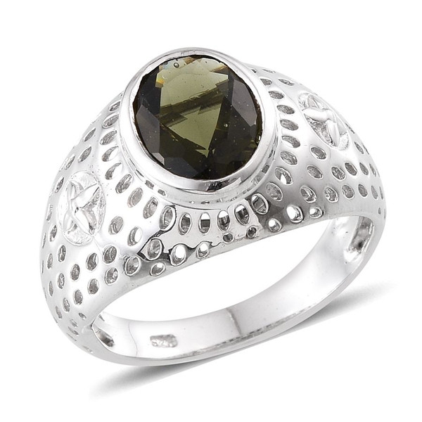 Bohemian Moldavite (Ovl) Solitaire Ring in Platinum Overlay Sterling Silver 1.750 Ct.