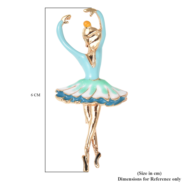 Ballerina Enamelled Brooch in Gold Tone