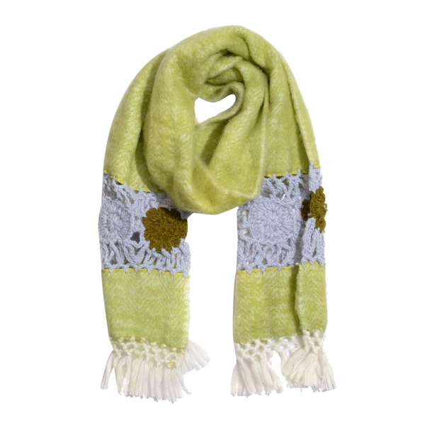Lime Green Colour Winter Shawl with Fringes (Size 200x30 Cm)