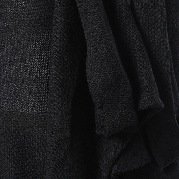 Marigold Lotus: 100% Cotton Knit Long Sleeve Waterfall Cardigan in Black; S-M (UK Size 10-14)