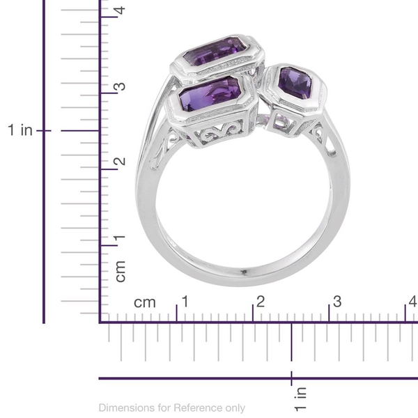 Amethyst (Oct 1.75 Ct) 3 Stone Ring in Platinum Overlay Sterling Silver 6.750 Ct.