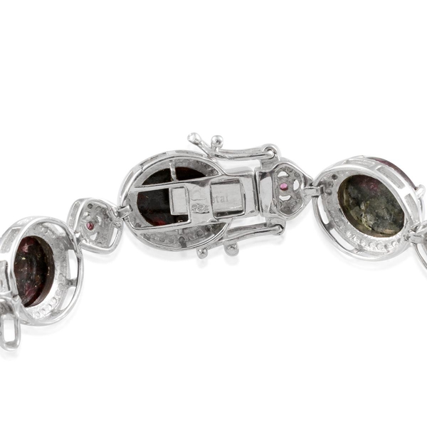 Natural  Eudialyte (Ovl), Rhodolite Garnet and Diamond Bracelet in Platinum Overlay Sterling Silver (Size 7.5) 25.550 Ct.