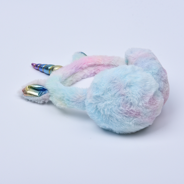 Foldable Unicorn Faux Fur Ear Cover (Size 20x14Cm) - Light Pink & Blue