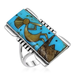 Santa Fe Collection - Turquoise and Multi Gemstone Kokopelli Ring in Sterling Silver