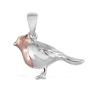 Platinum and Rose Gold Overlay Sterling Silver Robin Bird Pendant 4.10 Gms