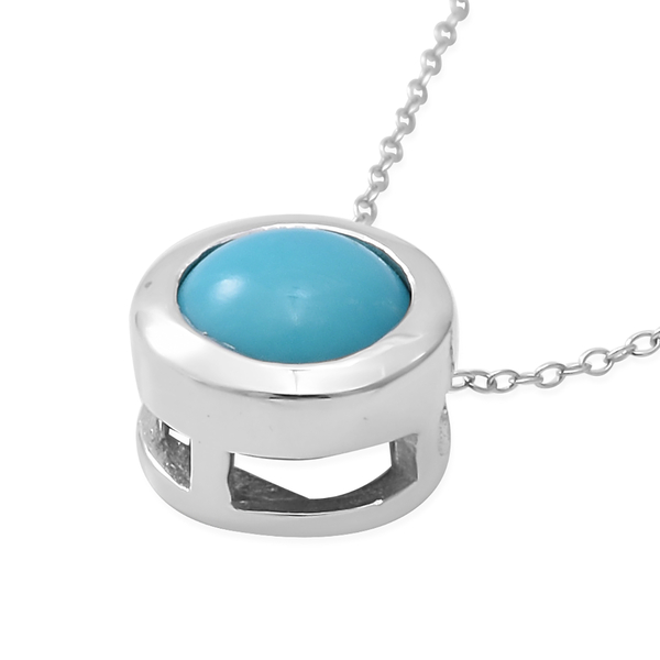 Arizona Sleeping Beauty Turquoise Pendant With Chain 18 Inch in Rhodium Overlay Sterling Silver 1.00 Ct.