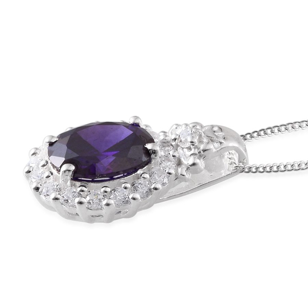 AAA Simulated Tanzanite (Ovl), Simulated Diamond Pendant With Chain in Sterling Silver