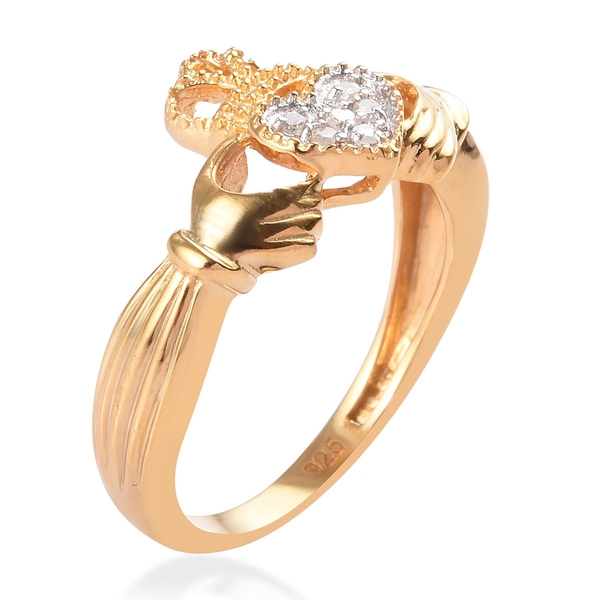 Diamond Claddagh Ring in Gold Overlay Sterling Silver.