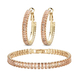 2 Piece Set - Simulated Champagne Diamond Bracelet (Size 7.5) and Hoop Earrings in Yellow Gold Tone
