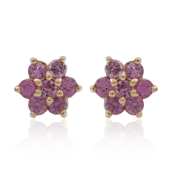 9K Y Gold Pink Sapphire (Rnd) Floral Stud Earrings (with Push Back) 1.000 Ct.