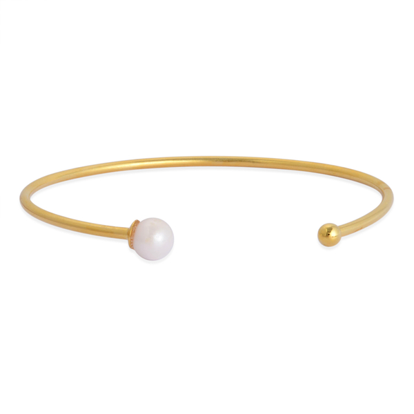 Japanese Akoya Pearl (Rnd) Cuff Bangle in Yellow Gold Overlay Sterling Silver (Size 7.5) 2.800 Ct.