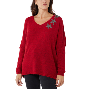 TAMSY 3 Stars Knitted Jumper - Red 