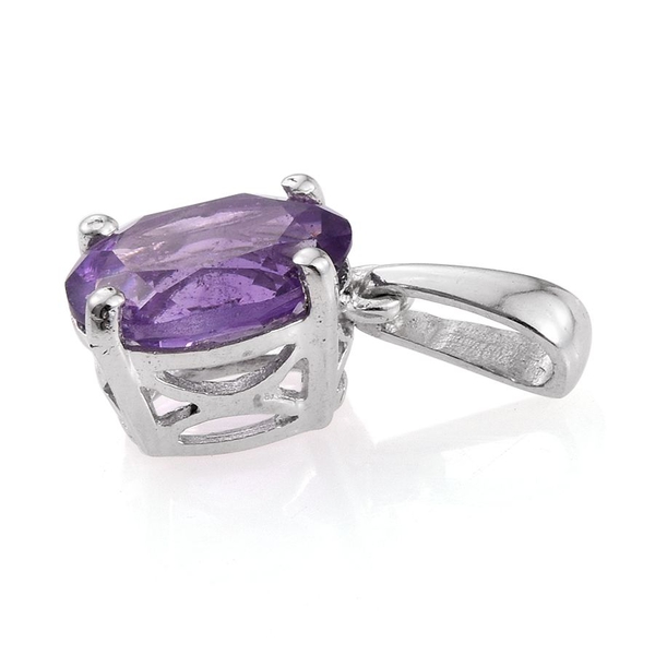 African Amethyst (Ovl) Solitaire Pendant and Stud Earrings (with Push Back) in Platinum Overlay Sterling Silver 4.750 Ct.