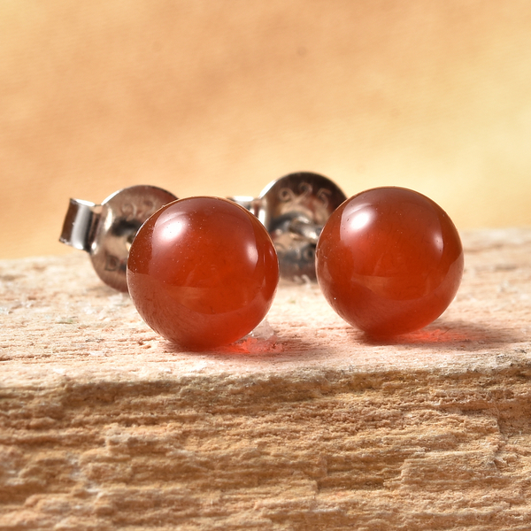 Dyed Red Agate Stud Earrings (With Push Back)  in Rhodium Overlay Sterling Silver 3.00 Ct.