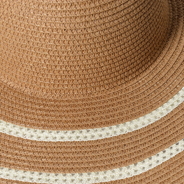 Orange and Dark Brown Colour Stripe Pattern Scarf (Size 155x50 Cm) with Hat (Size 41x11 Cm)