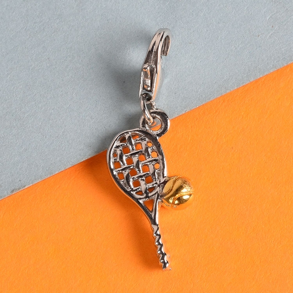 Yellow Gold and Platinum Overlay Sterling Silver Tennis Racket and Ball Charm