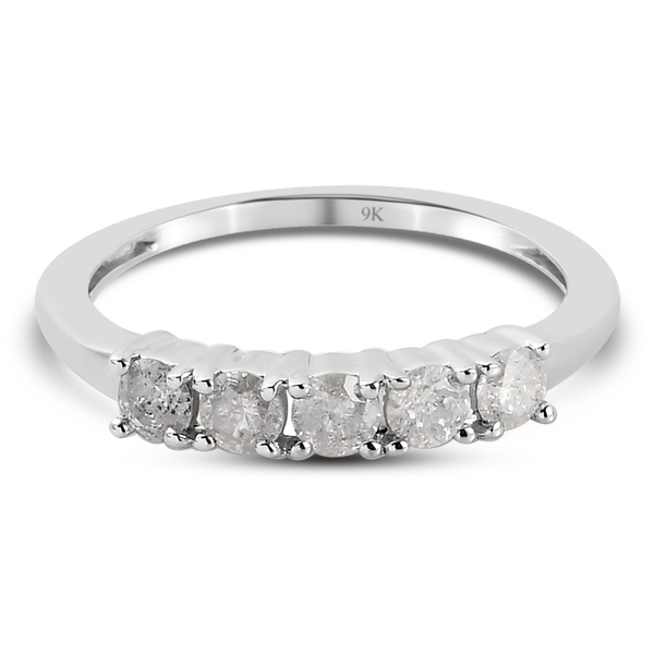9K White Gold White Diamond Ring in Rhodium Overlay 0.50 ct, Gold Wt. 1.92 Gms 0.500 Ct.