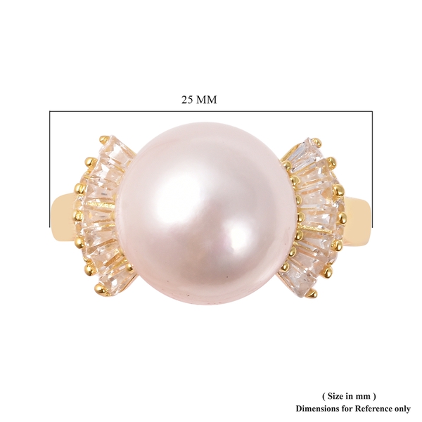 Edison Pearl (Rnd), Natural White Cambodian Zircon Ring in Yellow Gold Overlay Sterling Silver