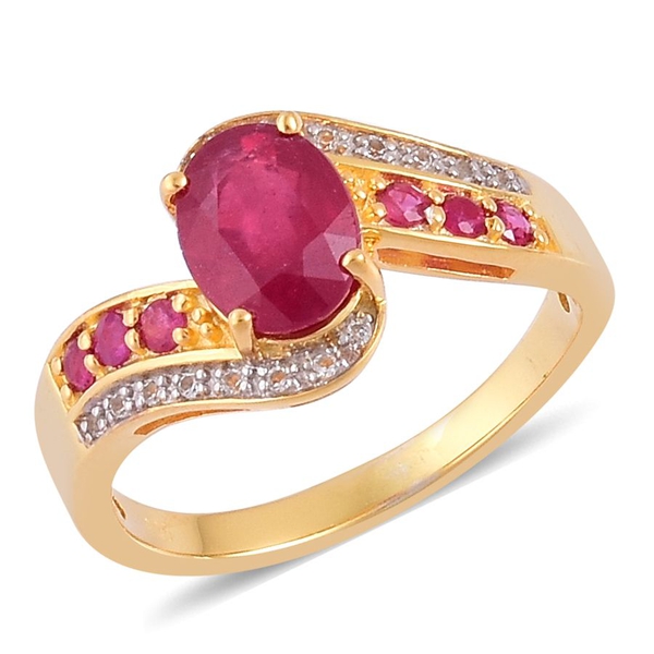 African Ruby (Ovl 2.50 Ct), Thai Ruby and White Topaz Ring in Yellow Gold Overlay Sterling Silver 3.