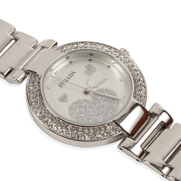 Floral Pattern Grey Colour Scarf (Size 180x67 Cm), STRADA Japanese Movement Stardust White Dial White Austrian Crystal Water Resistant Watch and Set of 7 Bangles (Size 7) in Silver Tone