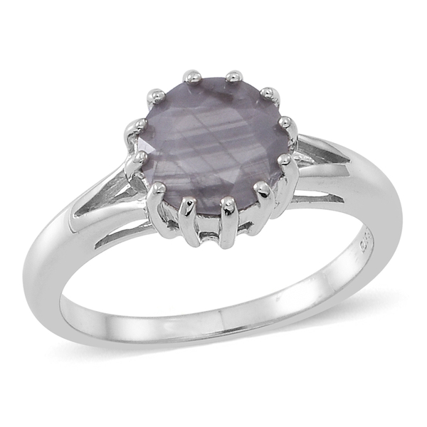 Natural Silver Sapphire (Rnd) Solitaire Ring in Rhodium Plated Sterling Silver 2.500 Ct.