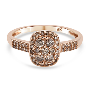 9K Rose Gold   Champagne Diamond  Cluster Ring 0.49 ct,  Gold Wt. 2.24 Gms  0.521  Ct.