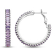 2 Piece Set - Simulated Amethyst Bracelet (Size 7.5) and Hoop Earrings in Silver Tone