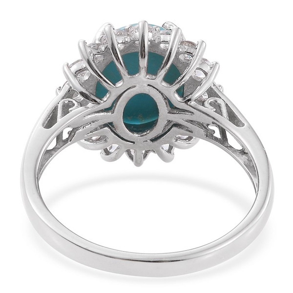 Arizona Sleeping Beauty Turquoise (Ovl 3.95 Ct), White Topaz Ring in Platinum Overlay Sterling Silver 5.250 Ct.