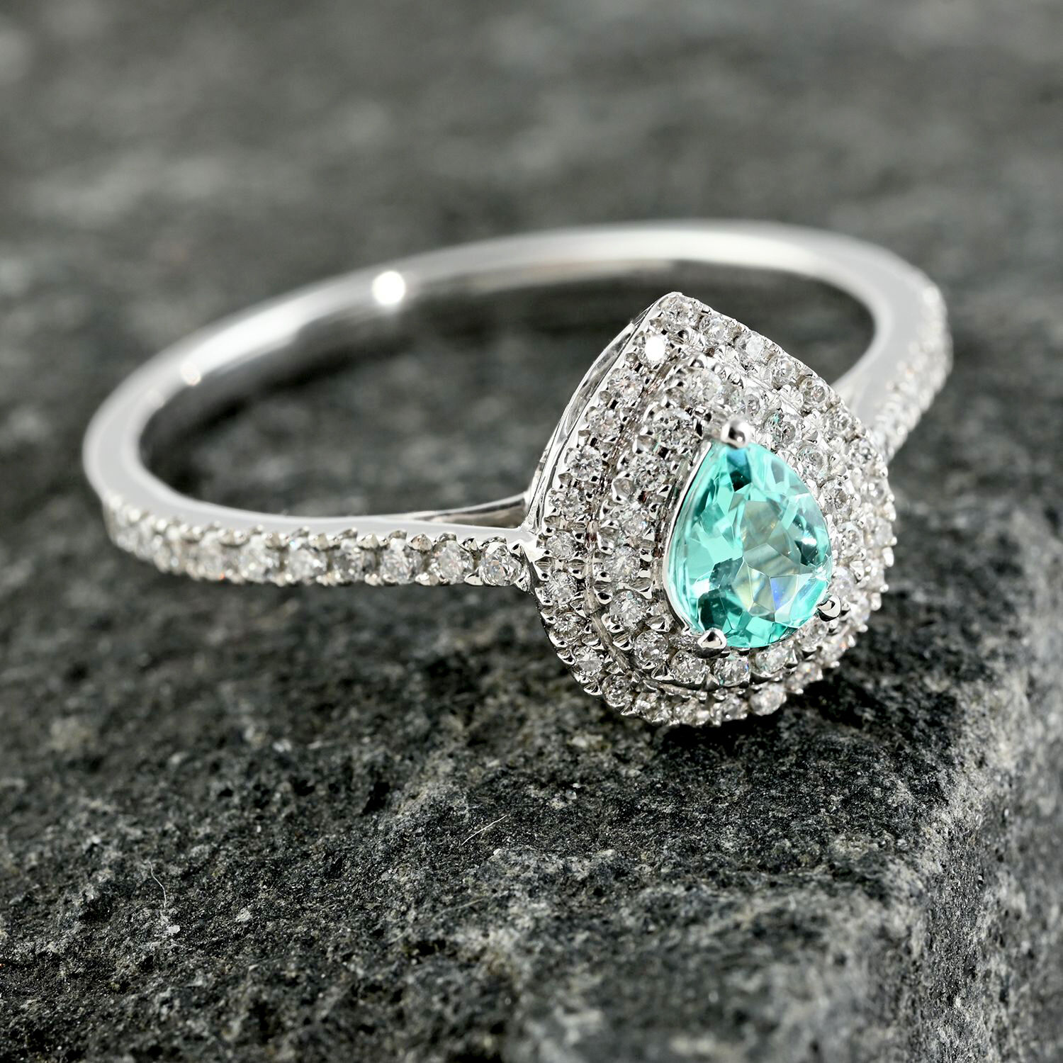 Certified and Appraised RHAPSODY 950 Platinum AAAA Paraiba Tourmaline and Diamond (VS-E-F) Double Halo Ring 0.60 Ct