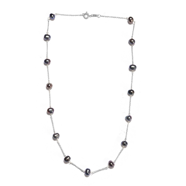 One Time Deal- Fresh Water Peacock Pearl Station Necklace (Size 18) in Sterling Silver