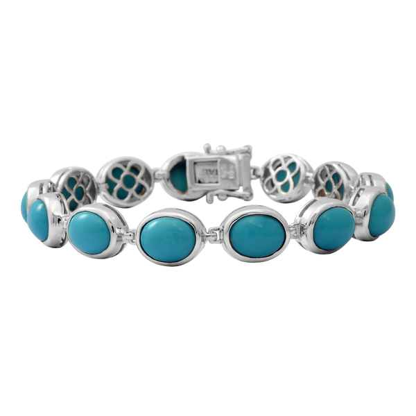 Arizona Sleeping Beauty Turquoise Bracelet (Size - 7) in Sterling Silver 27 Ct, Silver Wt. 15.5 Gms
