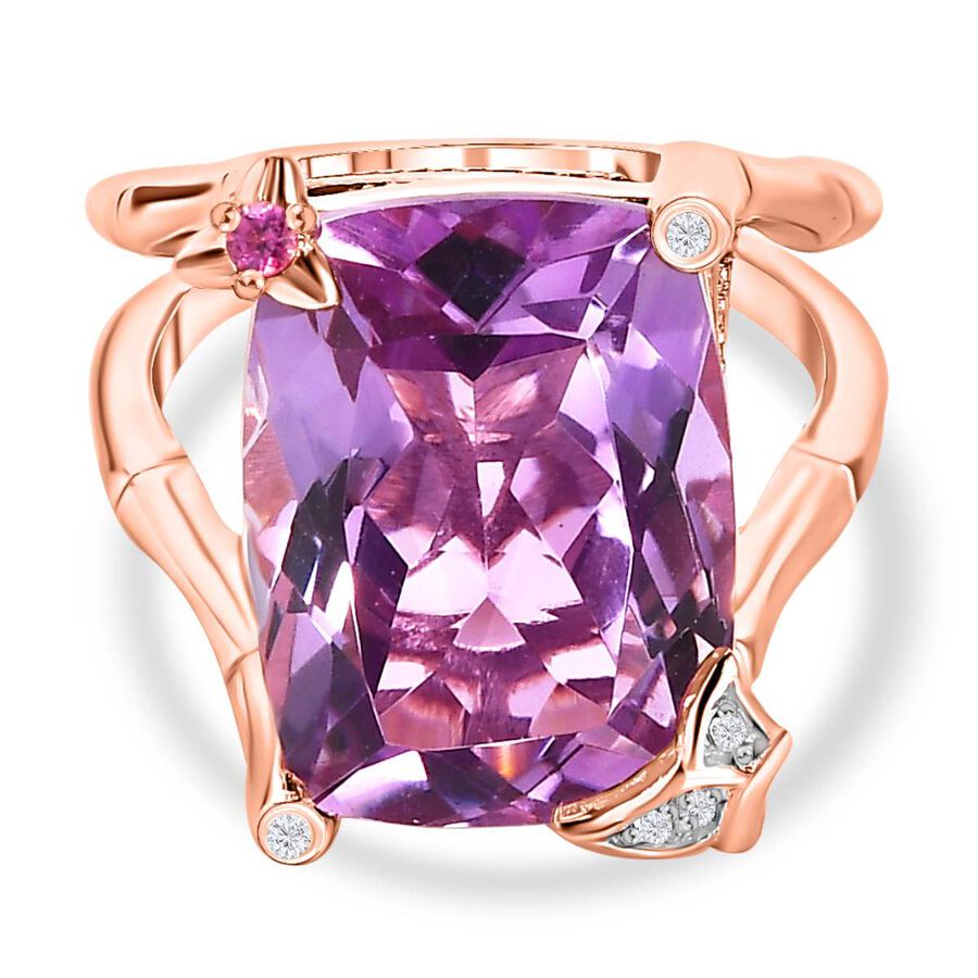 GP- Bamboo Collection - Pink Amethyst and Multi Gemstone Ring in 18K Vermeil Rose Gold Plated Sterling Silver 10.36 Ct
