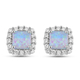 Simulated Opal and Simulated Diamond Earrings (With Push Back) in Rhodium Overlay Sterling Silver