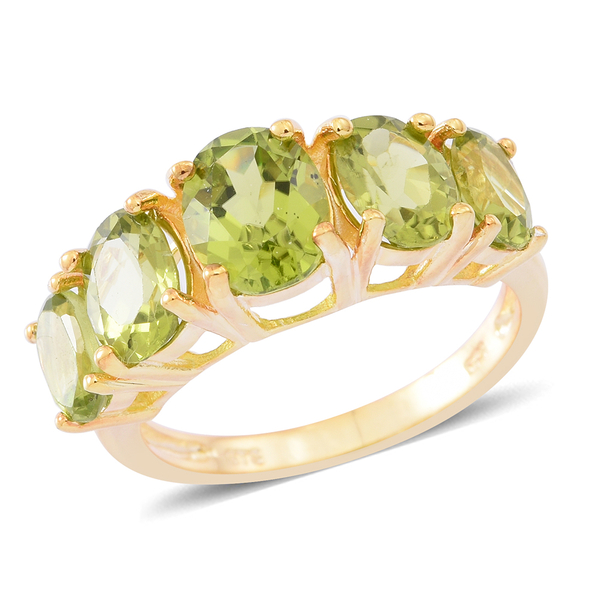 Hebei Peridot (Ovl 1.90 Ct) 5 Stone Ring in 14K Gold Overlay Sterling Silver 6.250 Ct.