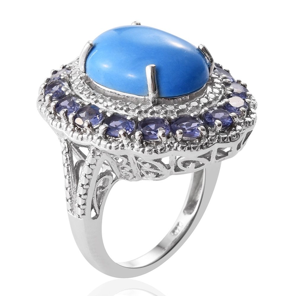 Ceruleite (Ovl 6.50 Ct), Iolite Ring in Platinum Overlay Sterling Silver 8.500 Ct.