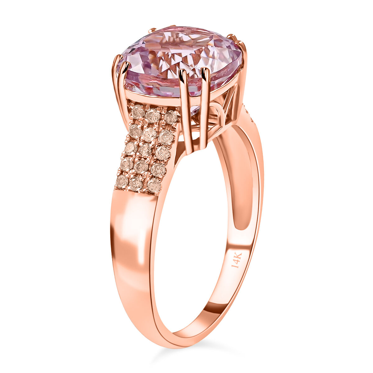 Certified and Appraised 14K Rose Gold AAA Martha Rocha Kunzite and Diamond I1 GH Classic Solitaire Ring Gold 3.45 grams, 5.70 Ct