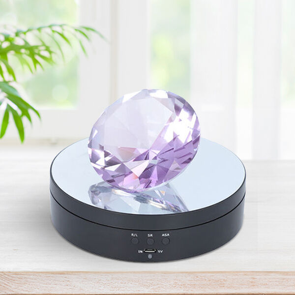 Rotating Display Stand with Crystal Glass Black Base with Amethyst Crystal 6280230 TJC