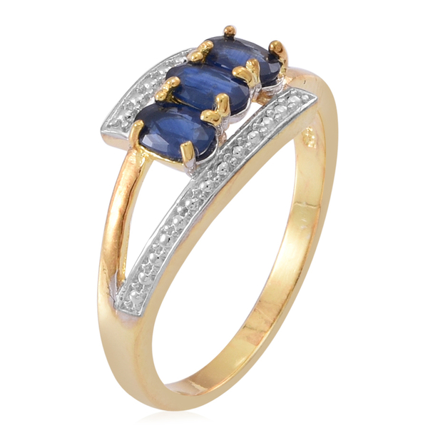 Kanchanaburi Blue Sapphire (Ovl) Trilogy Ring in 14K Gold Overlay Sterling Silver 1.000 Ct.