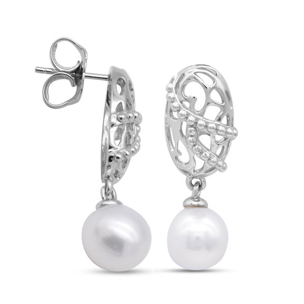 RACHEL GALLEY Lustre Collection- Edison Pearl Earrings (with Push Back) in Rhodium Overlay Sterling Silver 12.51 Ct.