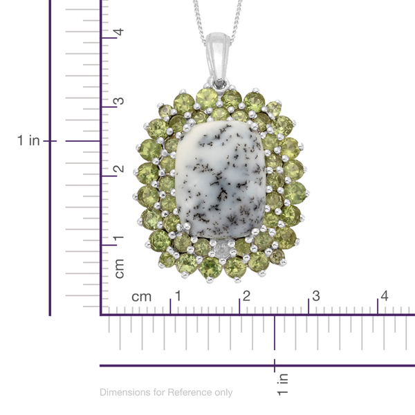 Dendritic Opal (Cush 5.75 Ct), Hebei Peridot Pendant With Chain in Platinum Overlay Sterling Silver 9.250 Ct.