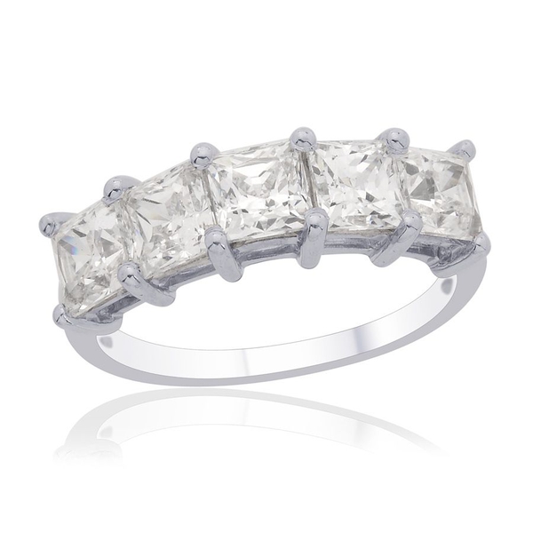 Lustro Stella - Platinum Overlay Sterling Silver (Sqr) 5 Stone Ring Made with Finest CZ (Size I) 3.5
