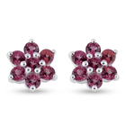 Rose Garnet Floral Stud Earrings (with Push Back) in Sterling Silver 1.00 Ct.