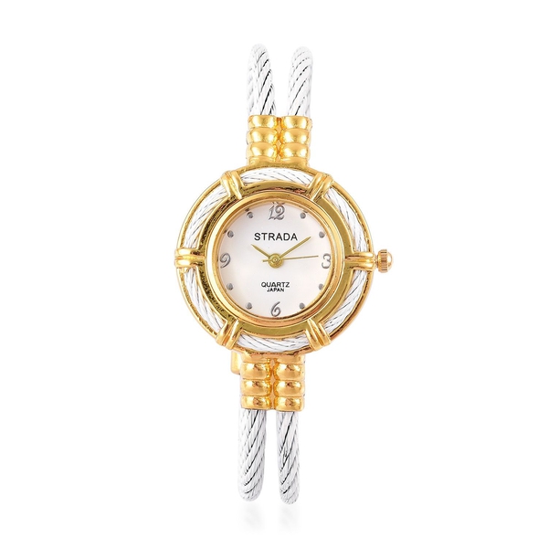 STRADA Japanese Movement White Colour Bangle Watch in Gold Tone with Stainless Steel Back