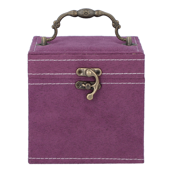 Purple Velvet 3 layer jewelry box with mirror vintage style handle and lock