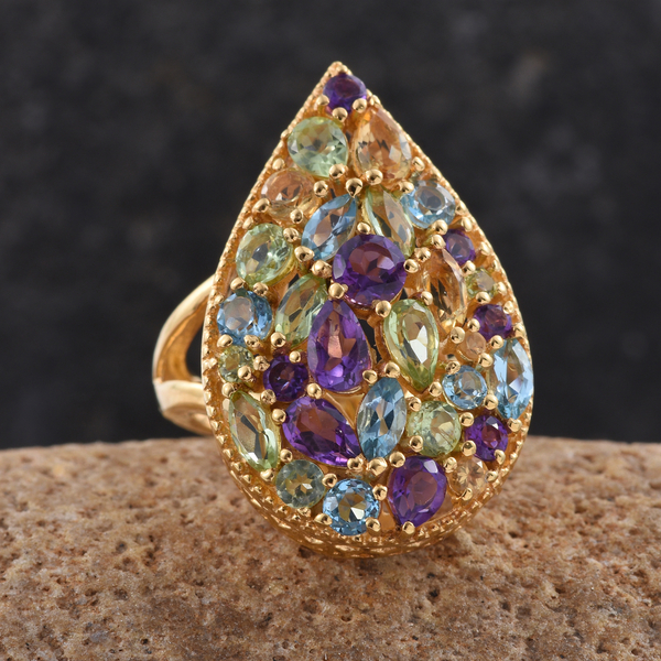 GP Amethyst (Rnd), Hebei Peridot, Electric Swiss Blue Topaz, Citrine and Multi Gemstone Ring in 14K Gold Overlay Sterling Silver 4.000 Ct.