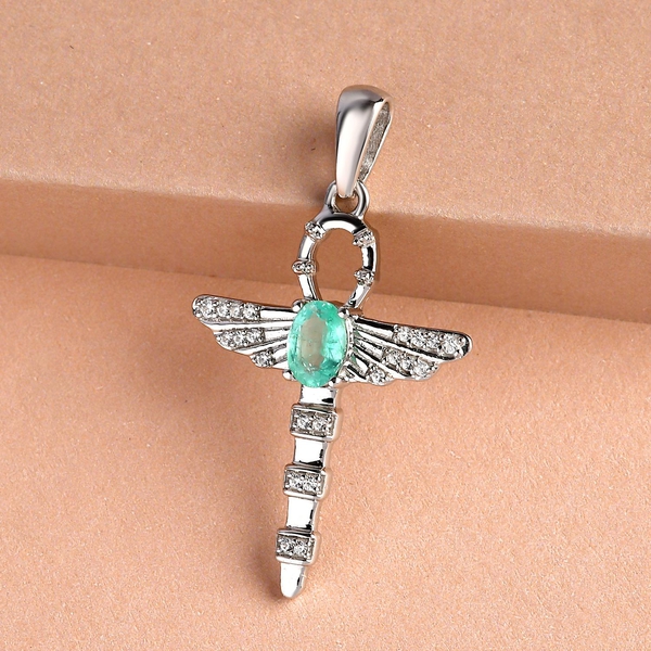 Ethiopian Emerald and Natural Cambodian Zircon Pendant in Platinum Overlay Sterling Silver
