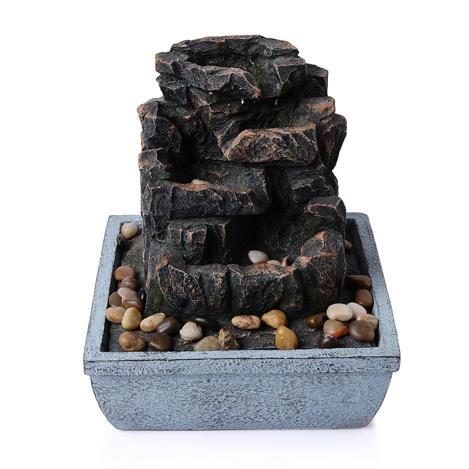(Option-1) Home Decor - Rock and Pebbles Water Fountain with Electric Fitting