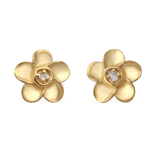 Diamond Floral Earrings (with Plastic Push Back) in Vermeil Yellow Gold Overlay Sterling Silver