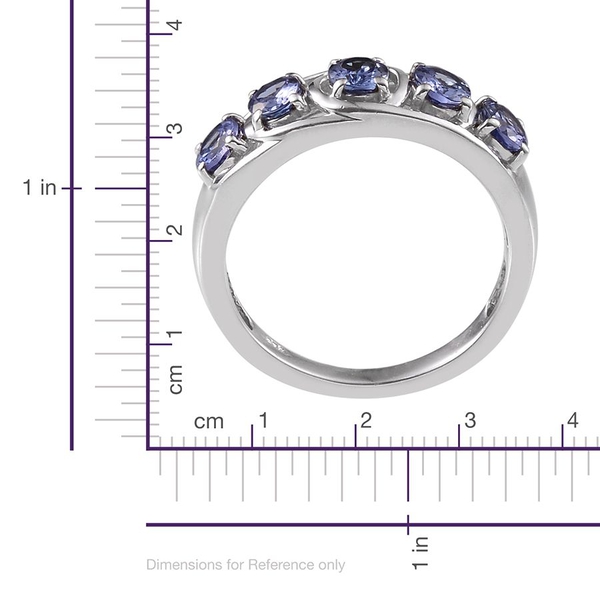 Tanzanite (Ovl) 5 Stone Ring in Platinum Overlay Sterling Silver 1.500 Ct.